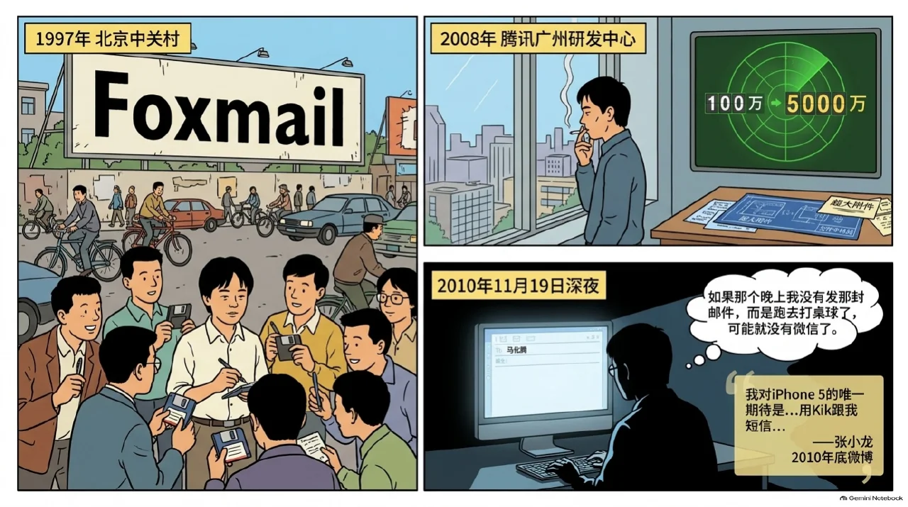 本集漫画幻灯片:从Foxmail到腾讯广州团队:张小龙的早年创业路相关内容