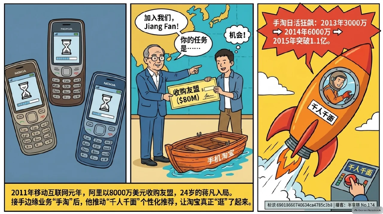 本集漫画幻灯片:蒋凡与手机淘宝:移动互联时代的“船票”与接班危机相关内容