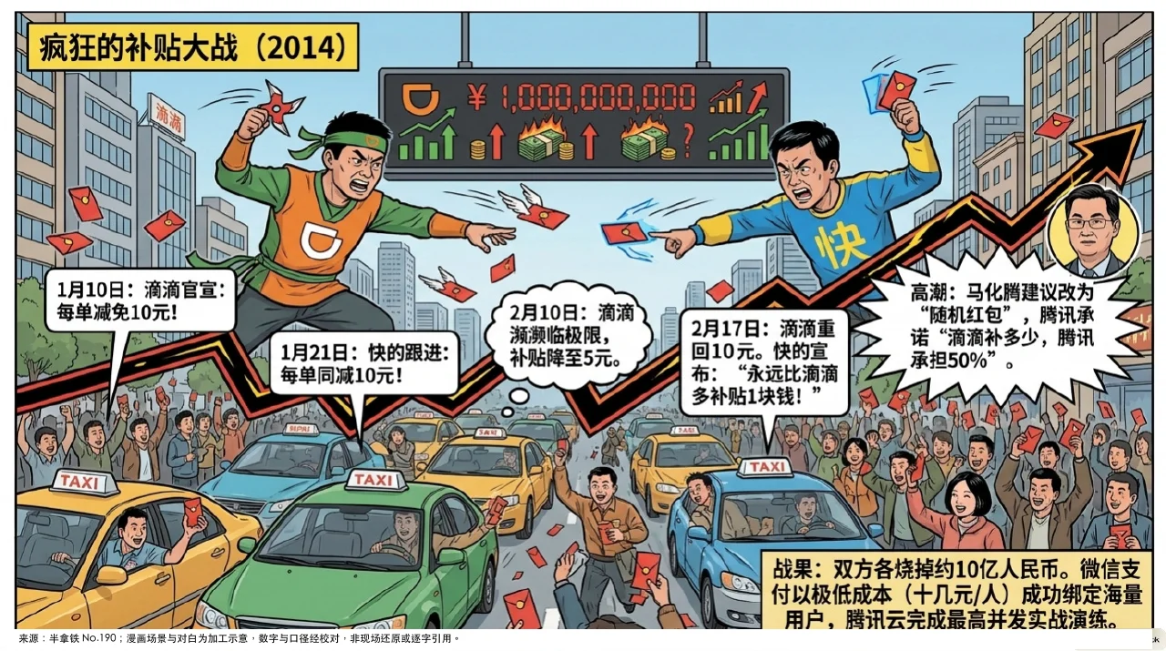 本集漫画幻灯片:微信与支付宝的正面较量:一天烧掉几千万的补贴狂欢相关内容