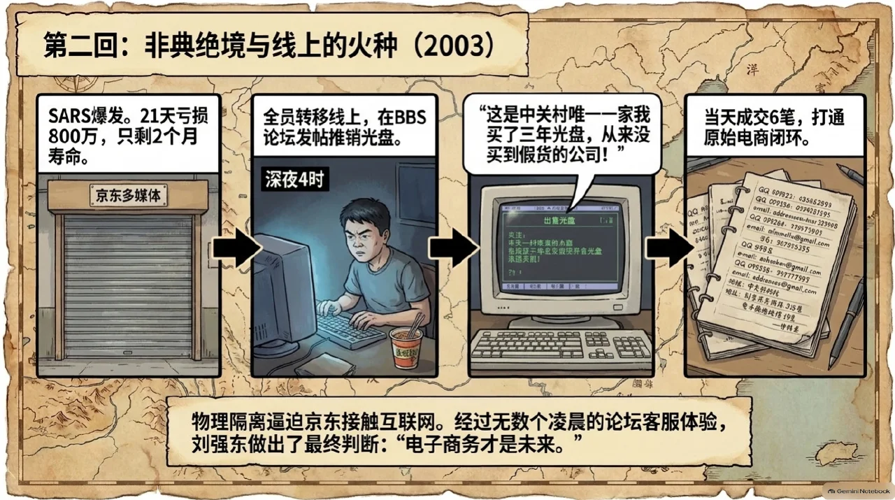 本集漫画幻灯片:非典危机倒逼转型:一个论坛帖子救了京东相关内容